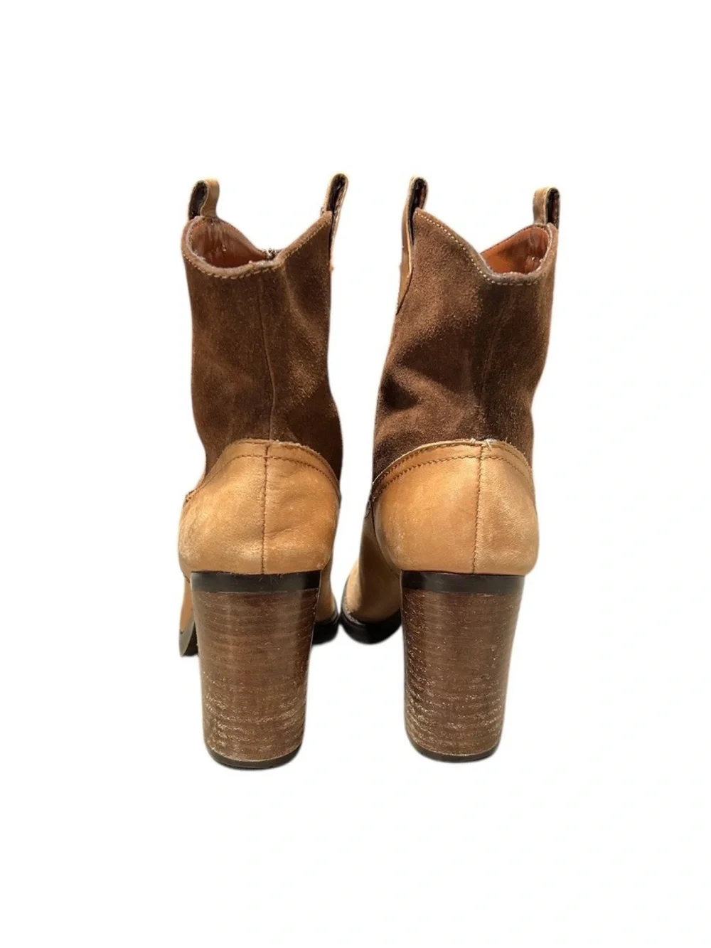 Y2K Lauren Ralph Lauren Women's Tan Suede Mix Western Ankle Boots Size 7B